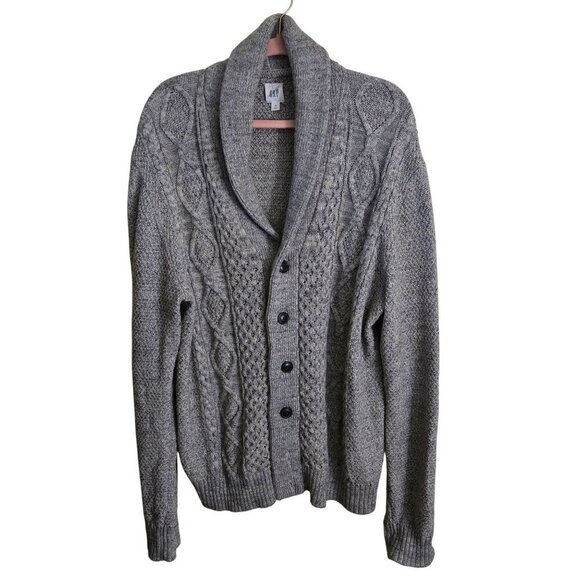 Gap Cable-Knit Shawl Collar Cardigan Gray Grandpa Sweater Size XL - Picture 1 of 8
